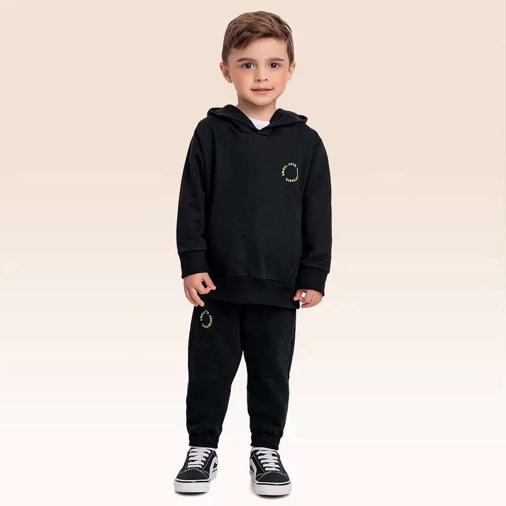 Conjunto blusão com capuz e calça em moletinho