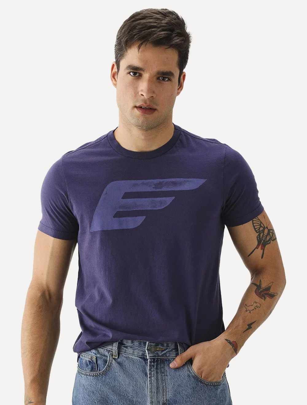 Camiseta Ellus Masculina Cotton Fine Maxi Splash Logo Roxo Escuro