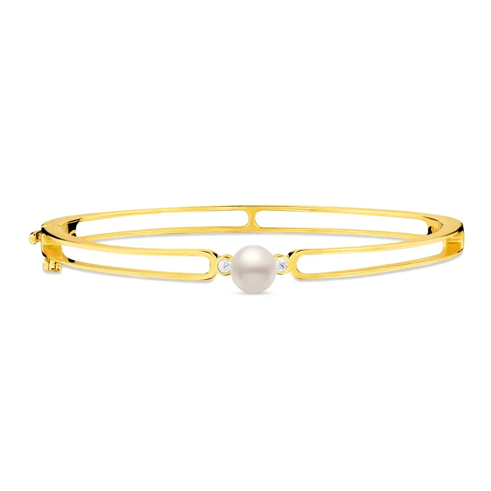 Pulseira Luar em Ouro Amarelo 18k com Pérola e Safiras Incolores