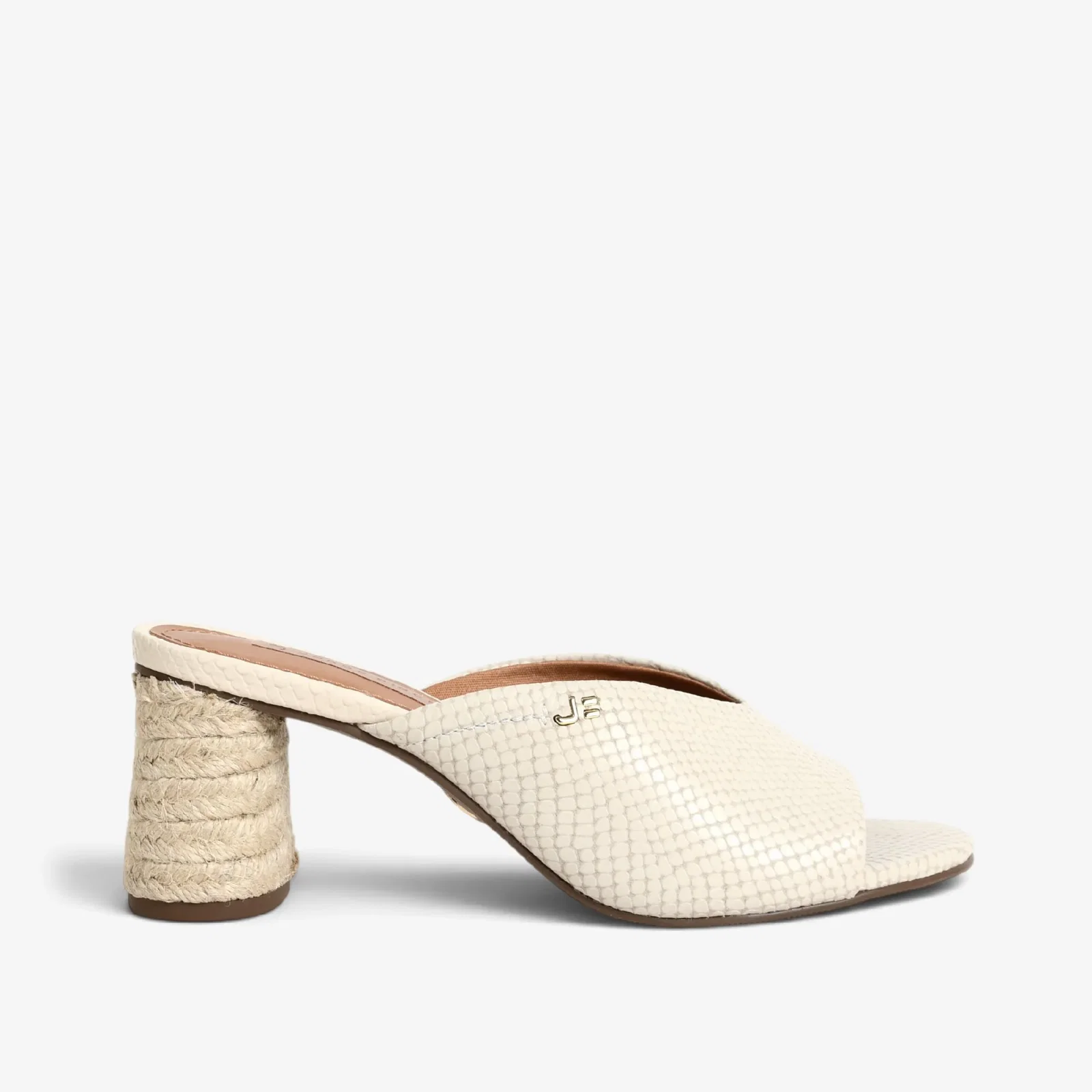 Tamanco Off White Algodão Couro Snake