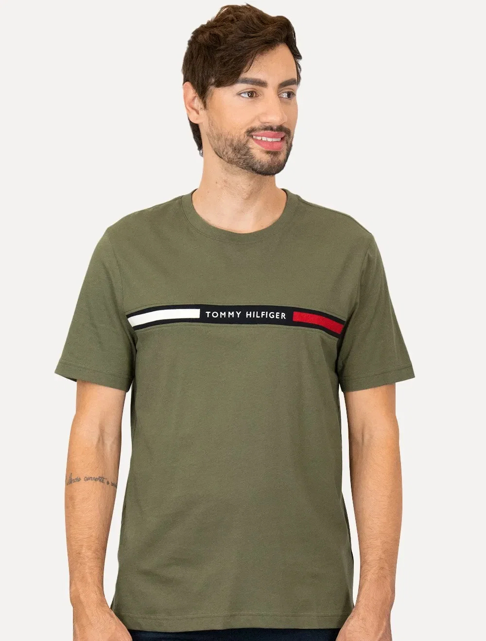 Camiseta Tommy Hilfiger Masculina Chest Insert Logo Verde Militar