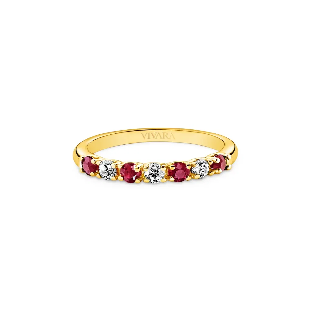 Meia Aliança Oriental em Ouro Amarelo 18k com Rubis e Diamantes 0,18 ct