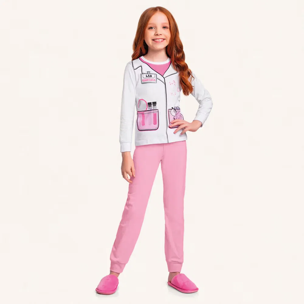 Conjunto pijama blusa manga longa e calça em meia malha profissões — imagem 1
