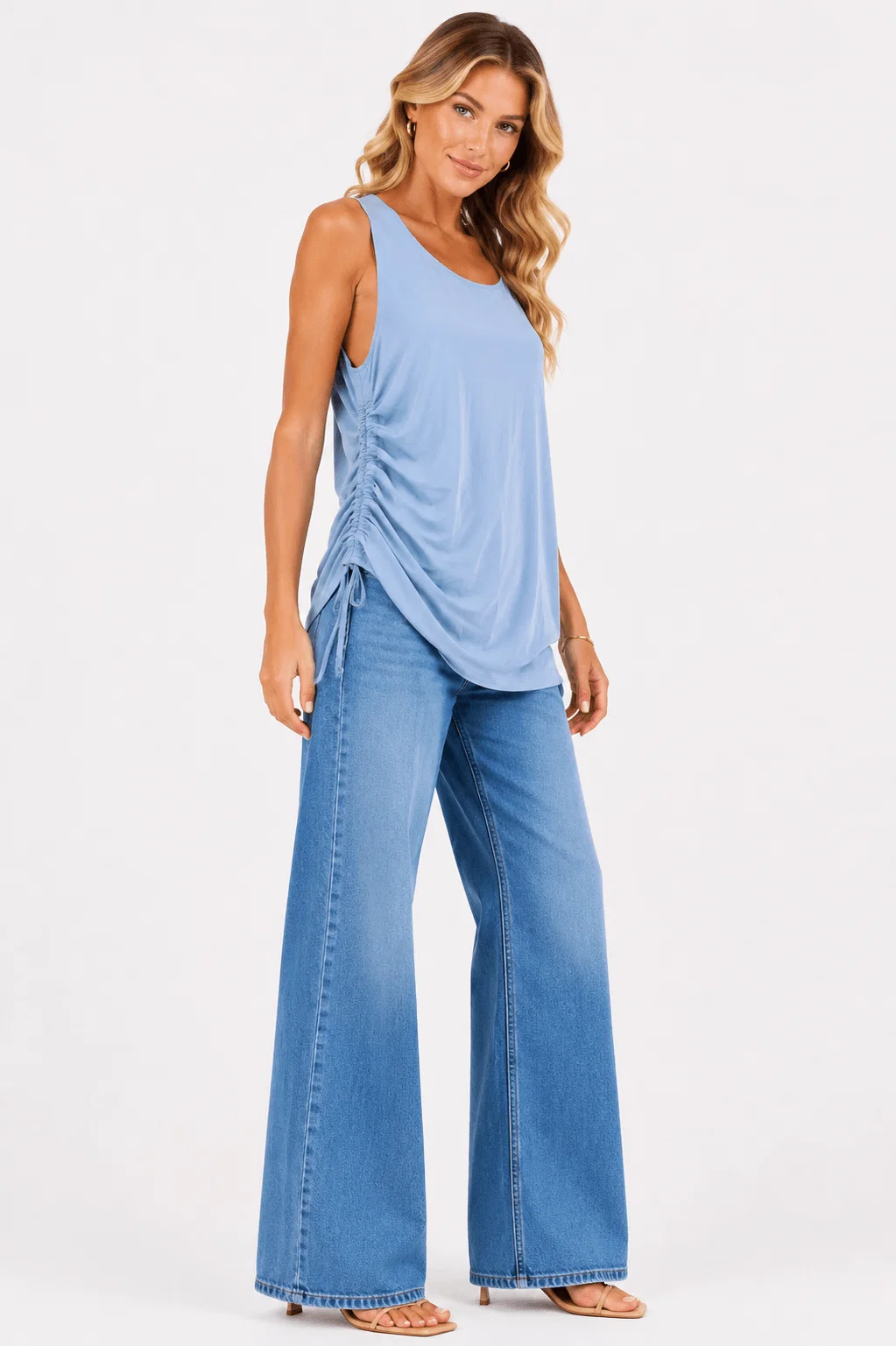 Blusa Alongada Detalhe Lateral - Azul Claro