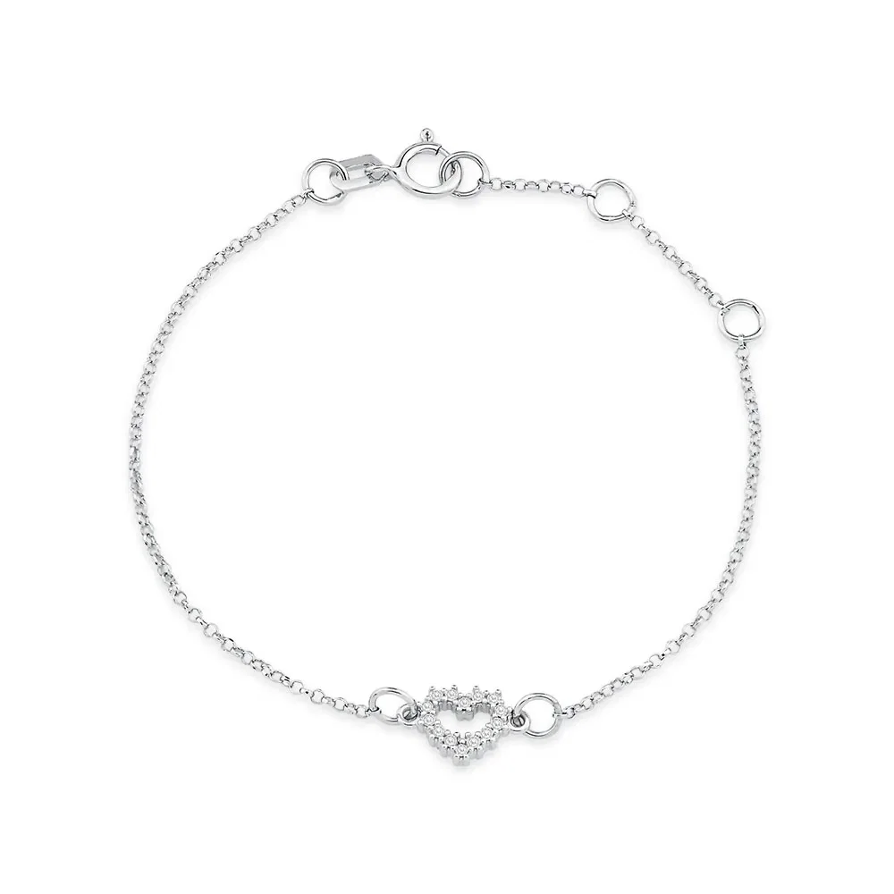 Pulseira Baby Coração em Ouro Branco 18k com Diamantes
