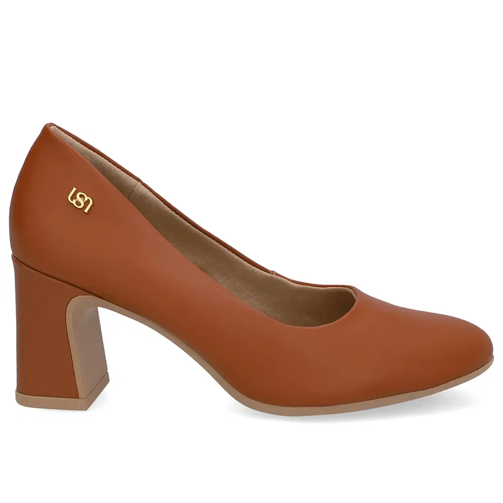 Scarpin Couro Marrom Bico Redondo — imagem 1