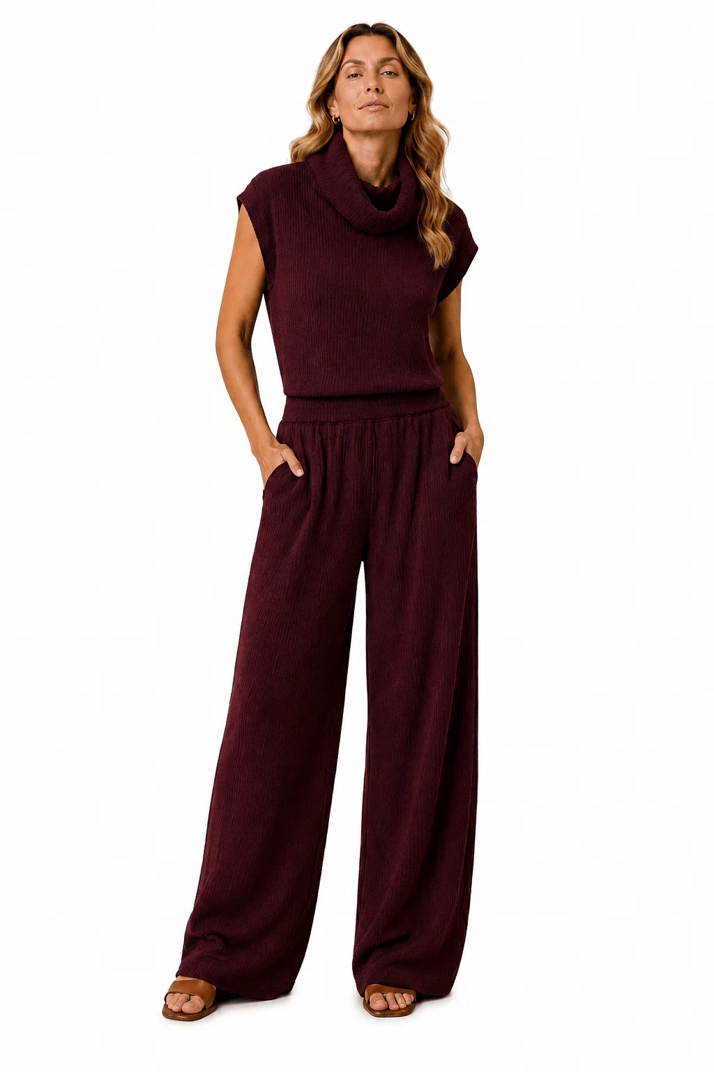 Calça Pantalona Cós Elástico - Marsala — imagem 1