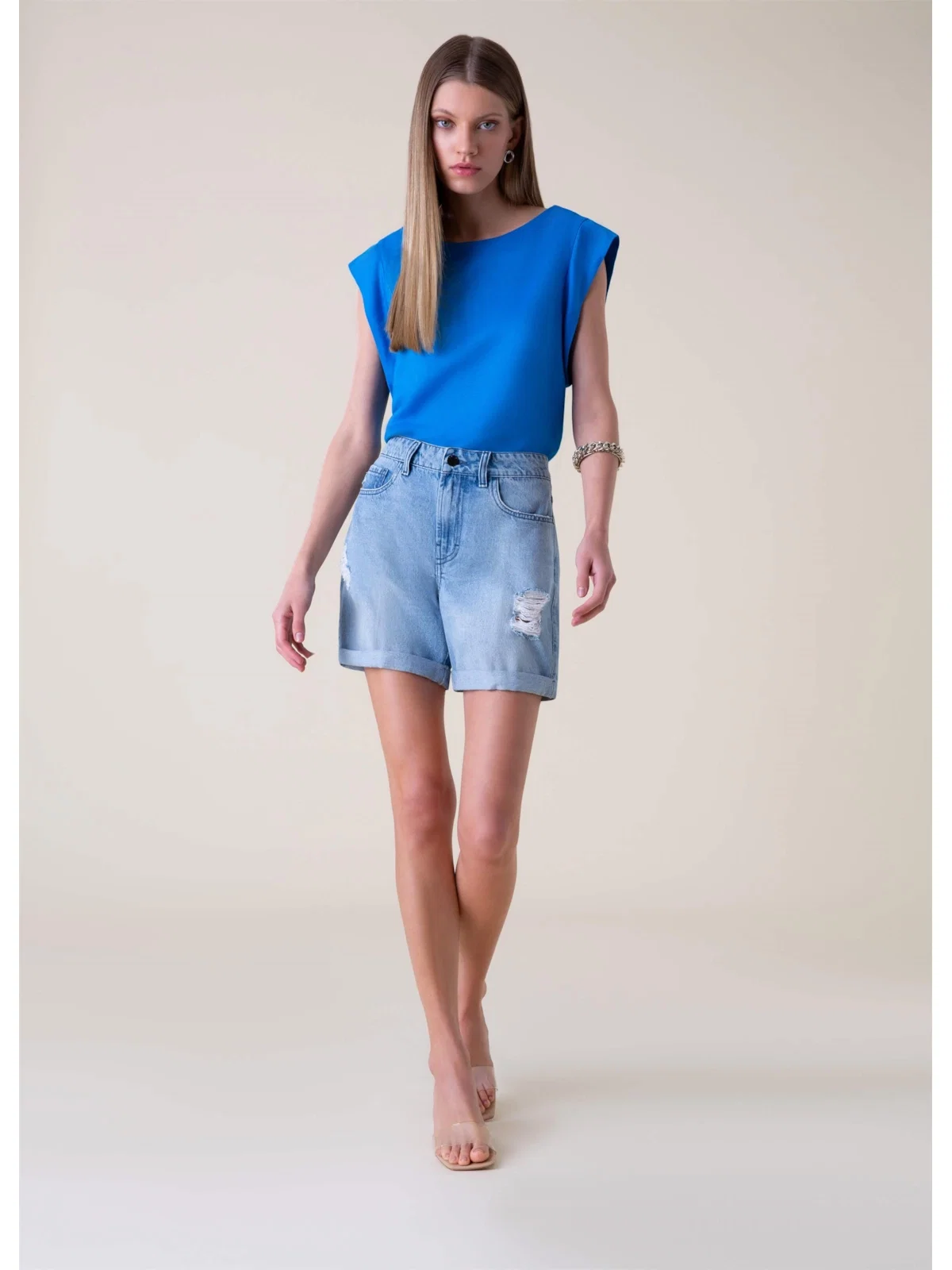 Bermuda Jeans Vintage Denim 376-Claro C/ Puidos — imagem 1