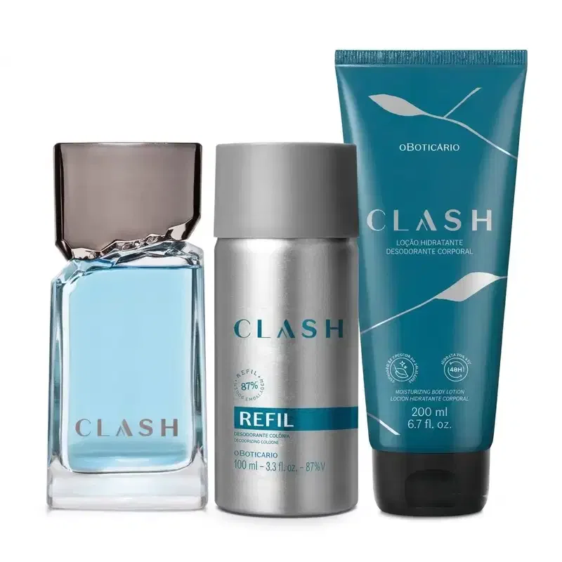 Combo Clash: Desodorante Colônia 100ml + Refil Clash Desodorante Colônia 100ml + Loção Hidratante Corporal 200ml