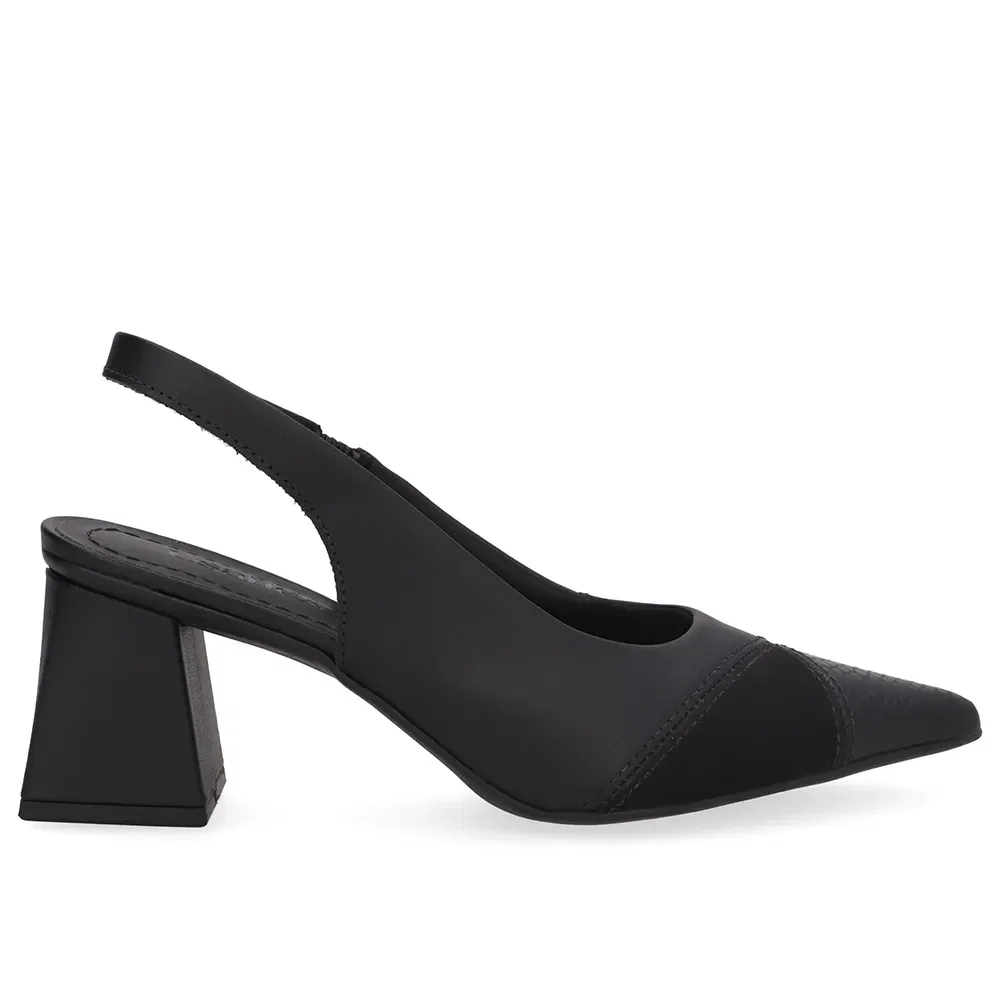 Slingback Preto Bico Fino Couro — imagem 1