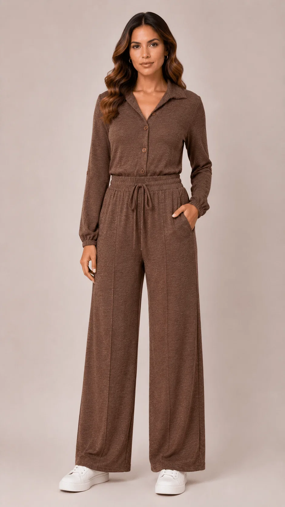 Calça Pantalona Detalhe Friso - Caramelo — imagem 1
