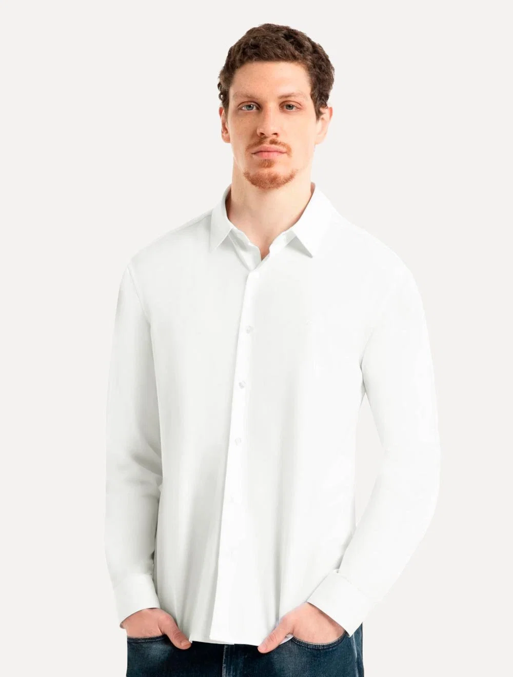 Camisa Ellus Masculina Tricoline LY Slim Irish Branca — imagem 1