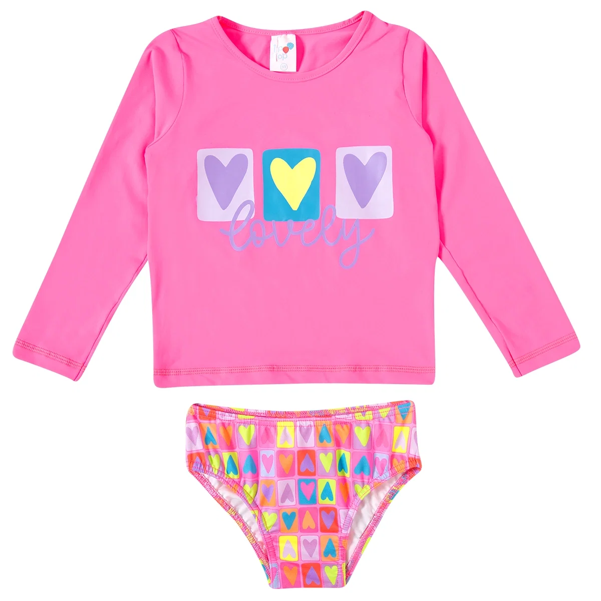 Conjunto Praia Kids Coraçãozinho Colorido Lycra Proteção Uv 50+ Tip Top