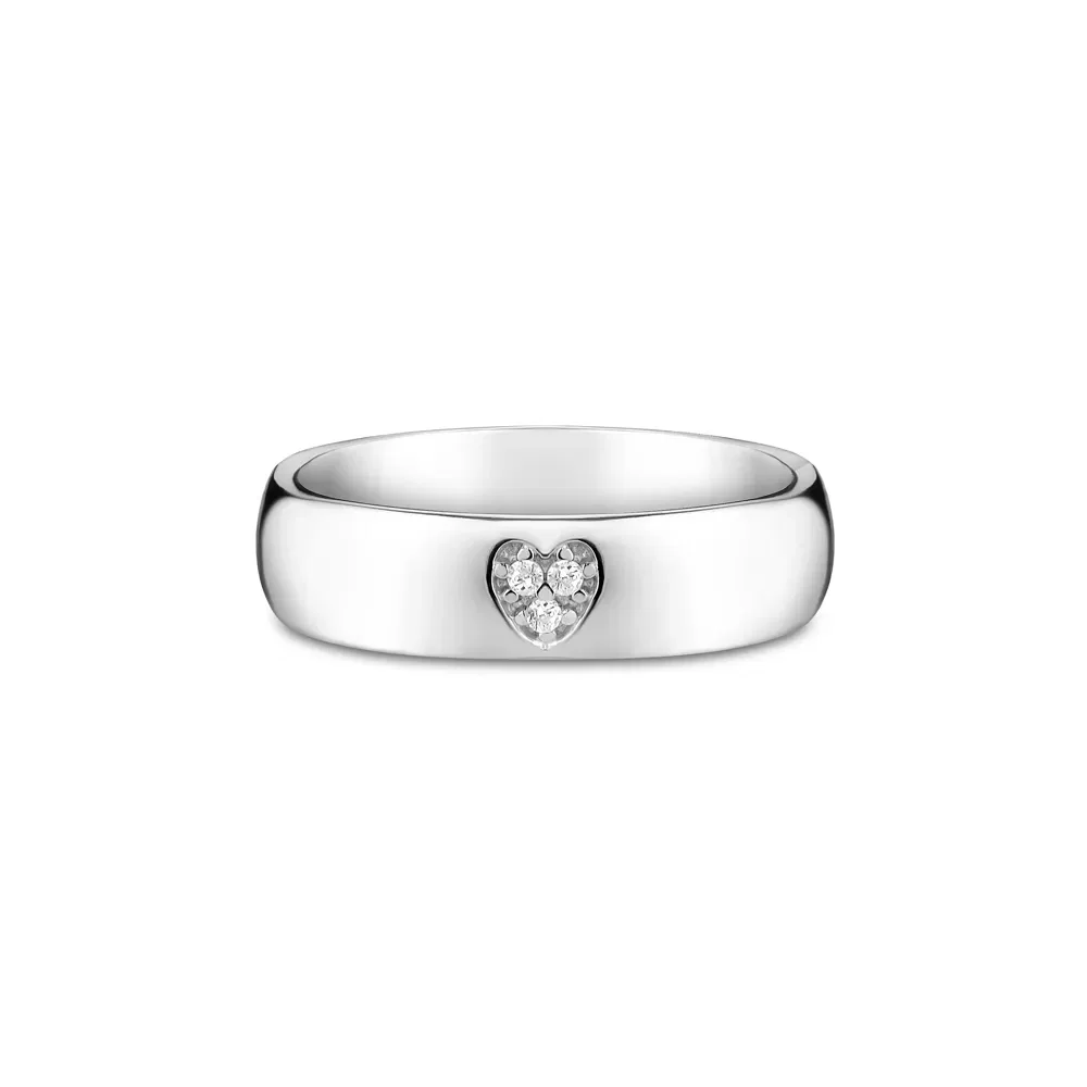 Aliança Life Coração em Prata 925 Cravejado, 5.5mm