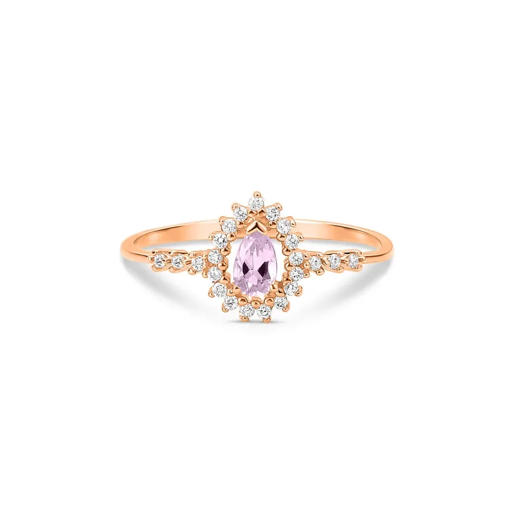 Anel Classic Oriental em Ouro Rosé 18k com Quartzo Rosa e Diamantes — imagem 1