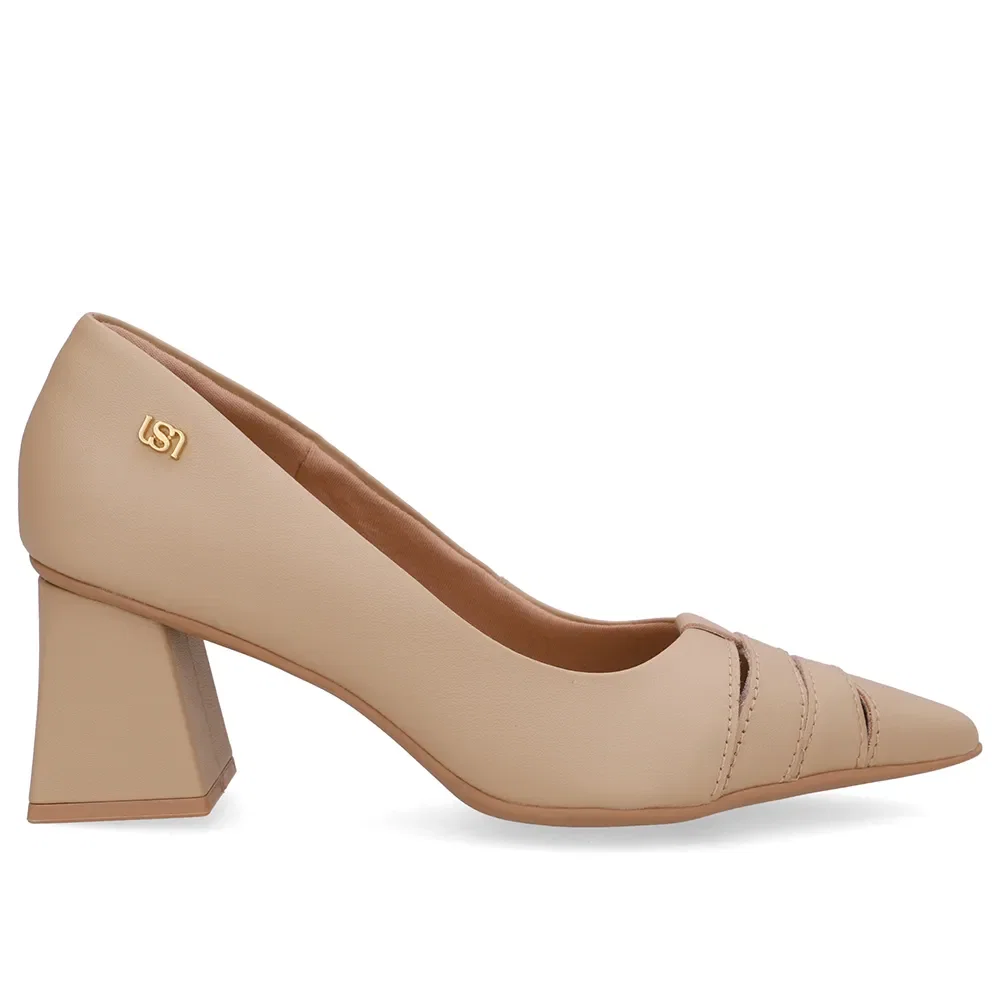 Scarpin Bege Bico Fino Recortes — imagem 1