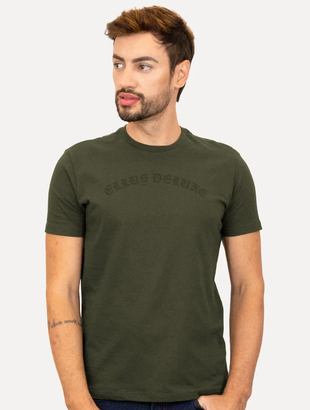 Camiseta Ellus Masculina Cotton Fine Deluxe Gothic Classic Verde Escuro
