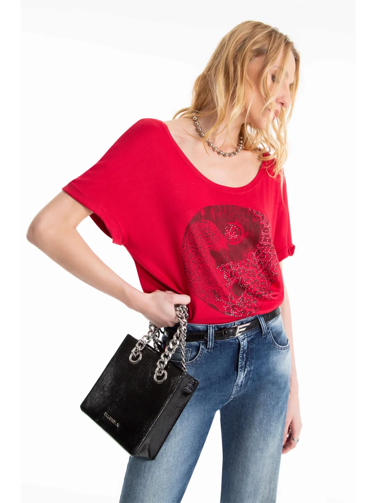 Blusa Visco Canoa Ellus Onça Vermelho
