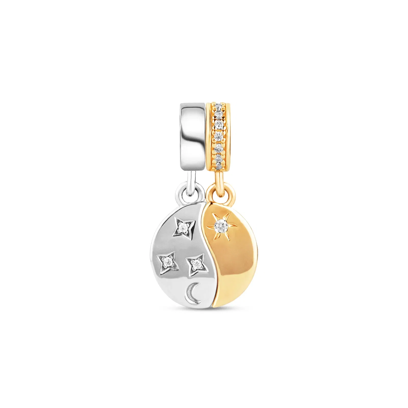 Pingente Life Dueto Mistico Lua e Sol em Prata 925 com Banho de Ouro Amarelo 18k e Pedras Incolores — imagem 1