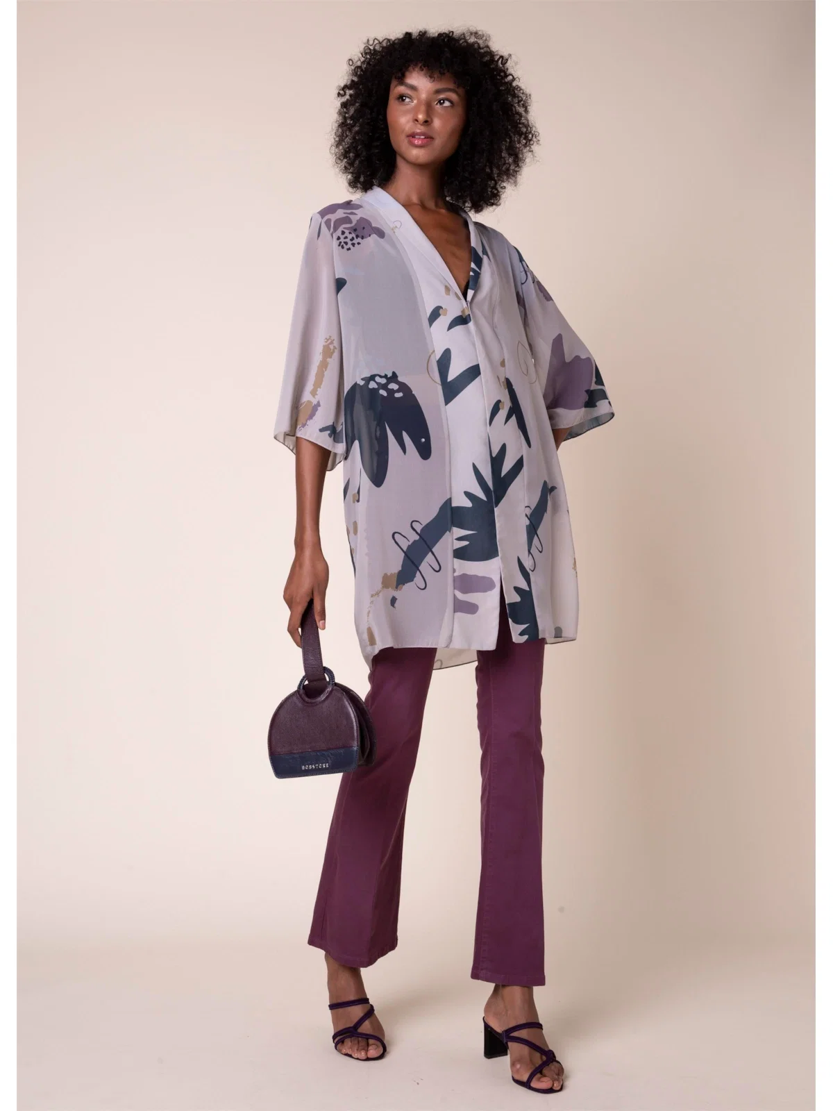 Kimono Art Splash Estampado Bege