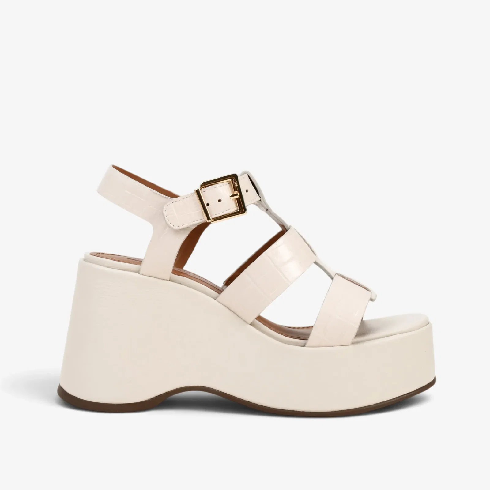 Sandália Off White Algodão Couro