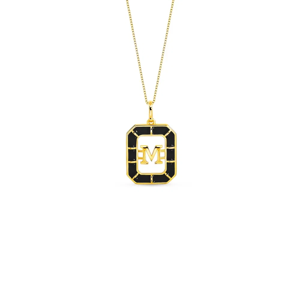 Pingente Alfabeto Letra M em Ouro Amarelo 18k com Esmalte, 14mm