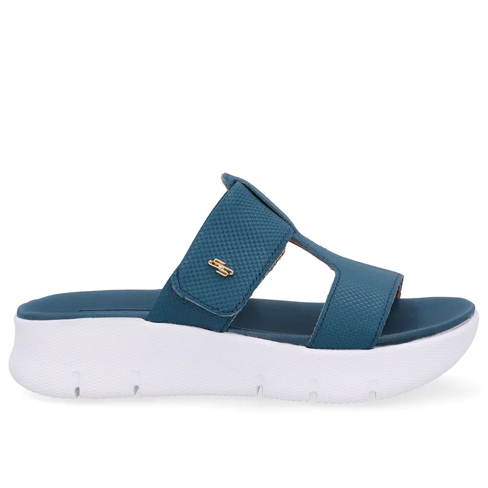 Tamanco Salto Plataforma Couro Azul Fecho-Flex — imagem 1