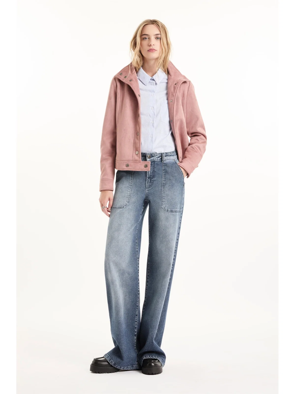 Jaqueta Biker Washed Suede Blush
