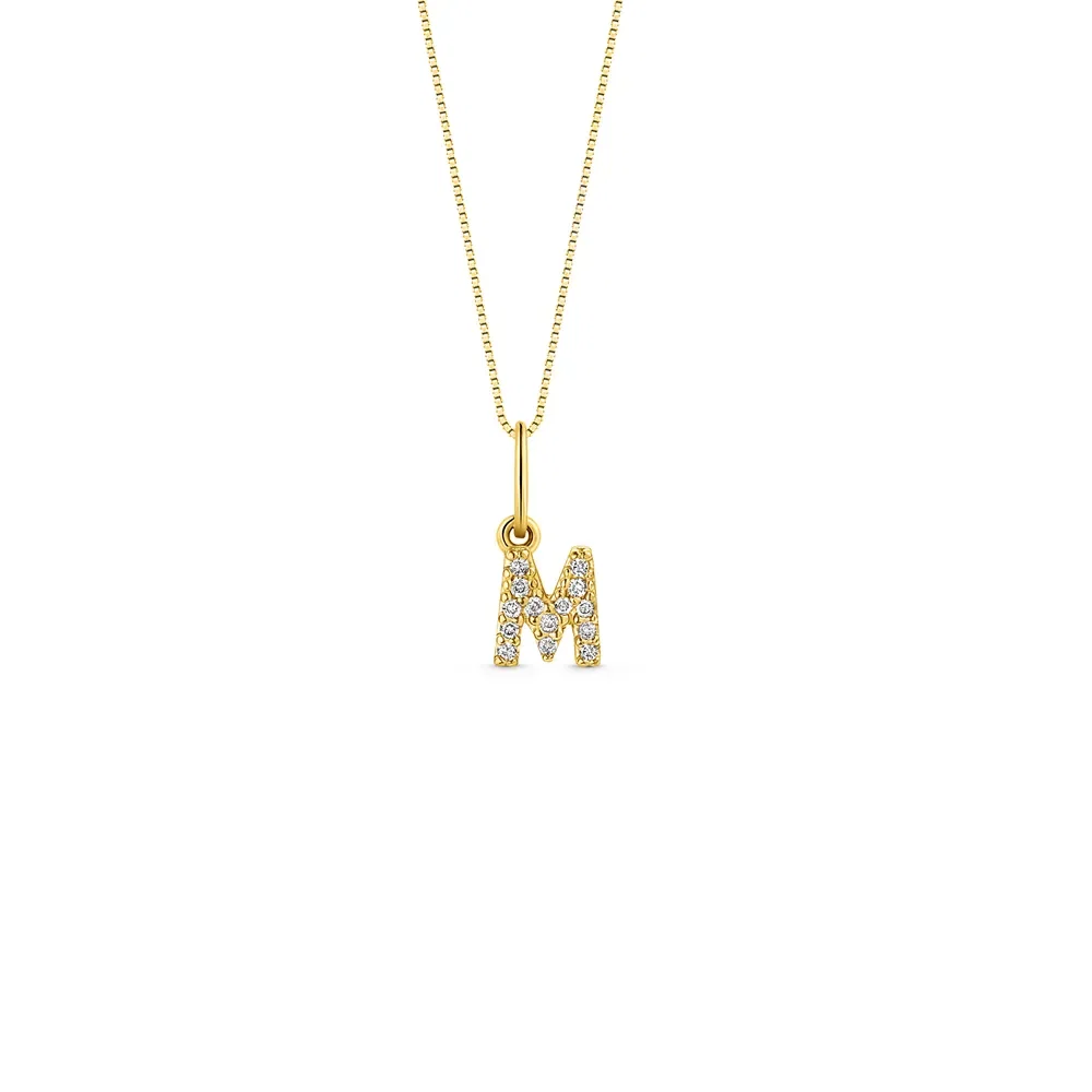 Pingente Letra M Ouro Amarelo e Diamantes, 6mm