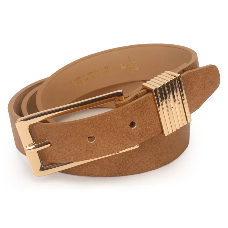 Cinto Feminino Fivela Retangular Com Sete Passantes De Metal 2,5 Cm