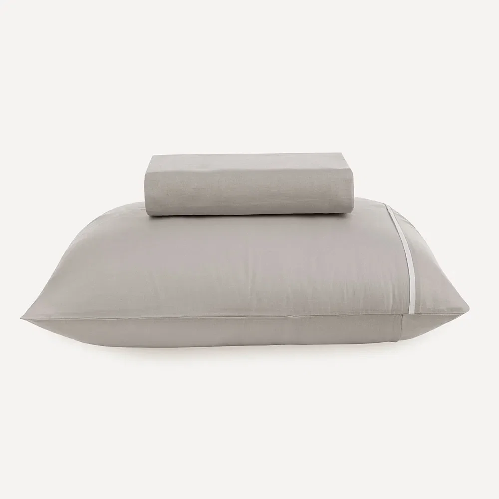 Lençol com Elástico e Fronha Noah Prata / Branco