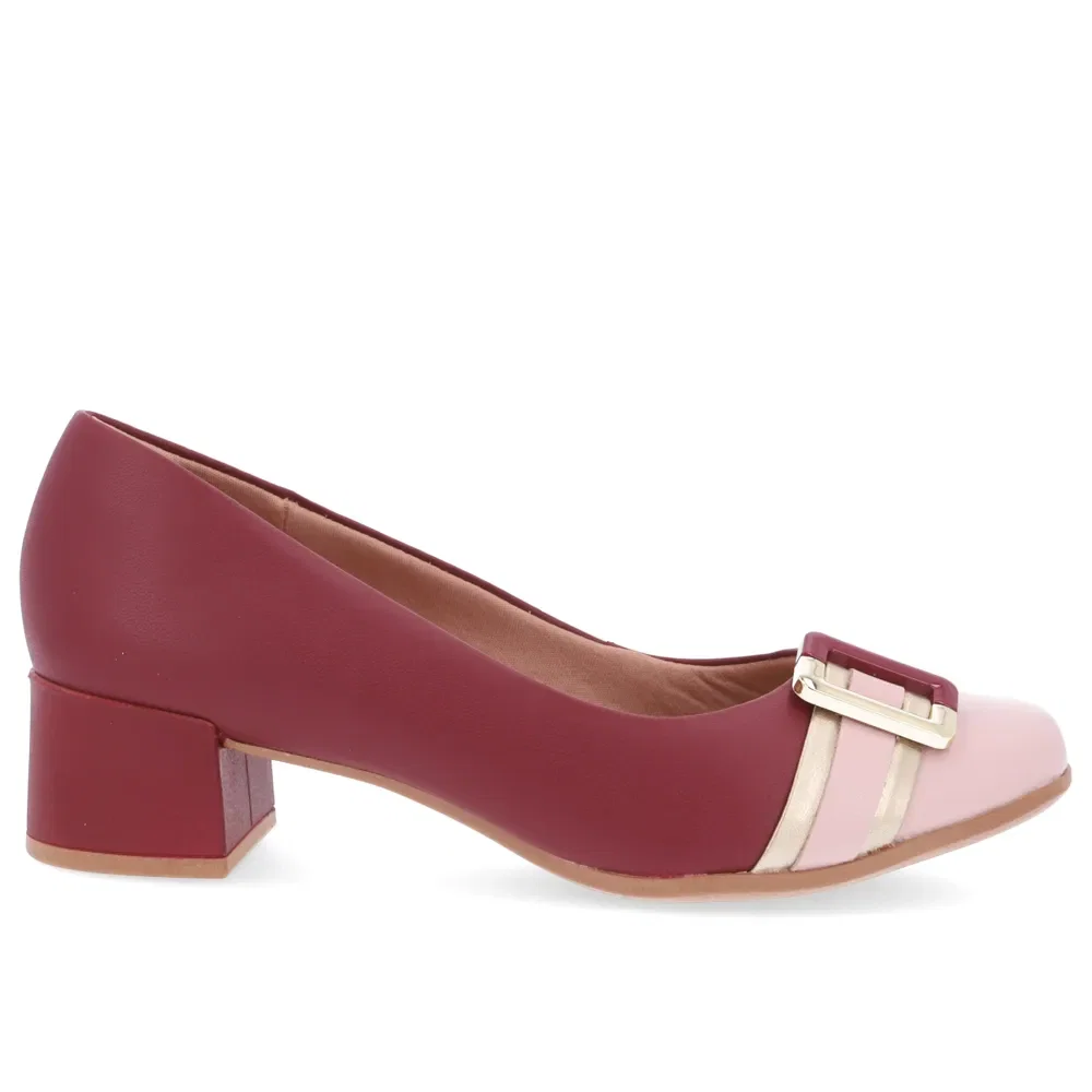 Scarpin Vermelho Salto Bloco Couro