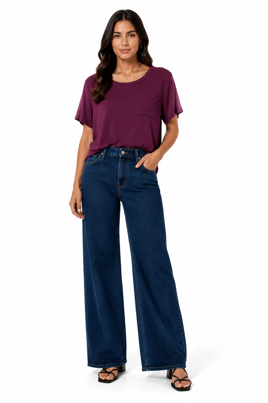 Blusa Manga Curta Bolso - Bordeaux