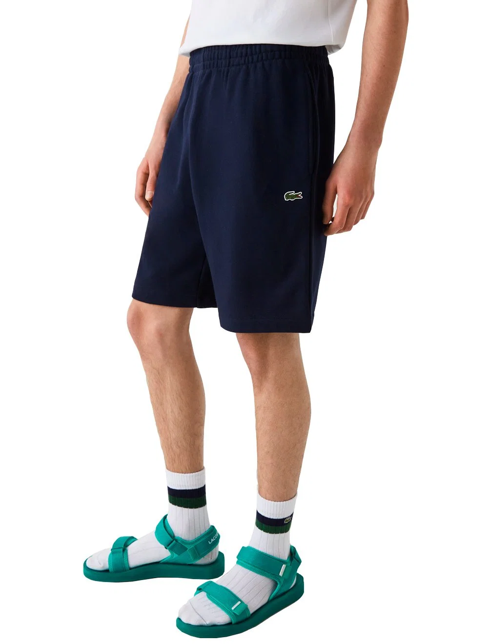 Bermuda Lacoste Moletom Masculina Croco Logo 1927 Azul Marinho