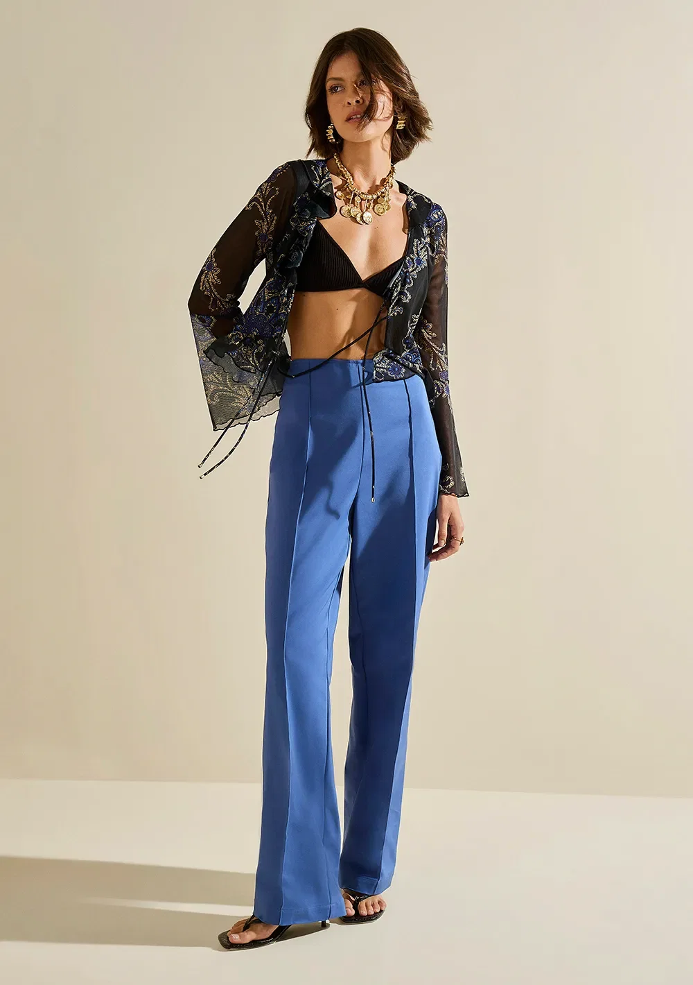 Calça Morena Rosa Pantalona Alta Azul Escuro — imagem 1