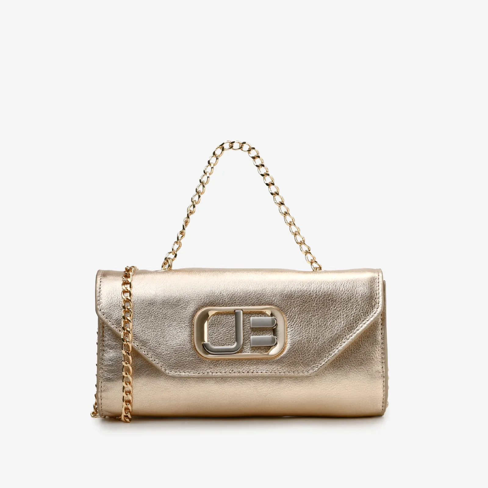 Bolsa Clutch Metal Ouro Champagne Couro
