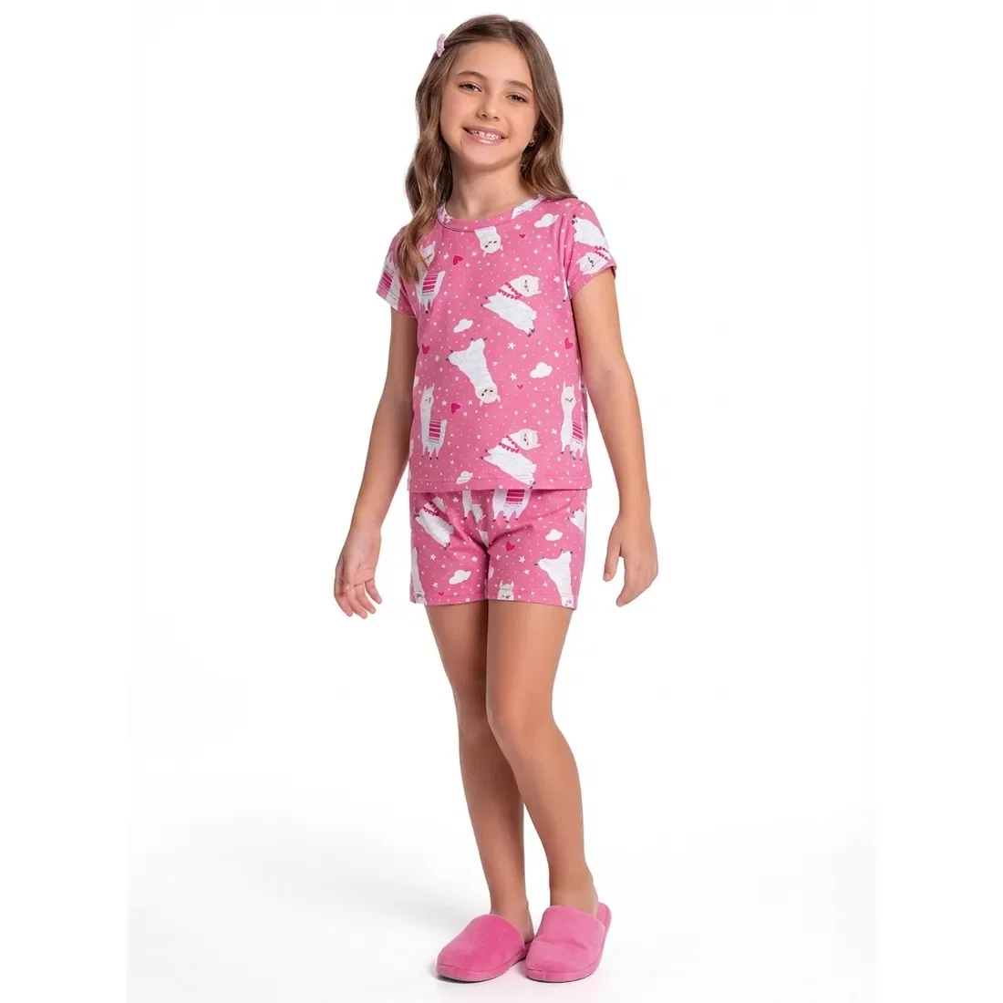 Conjunto pijama blusa e short de lhama brilha no escuro — imagem 1