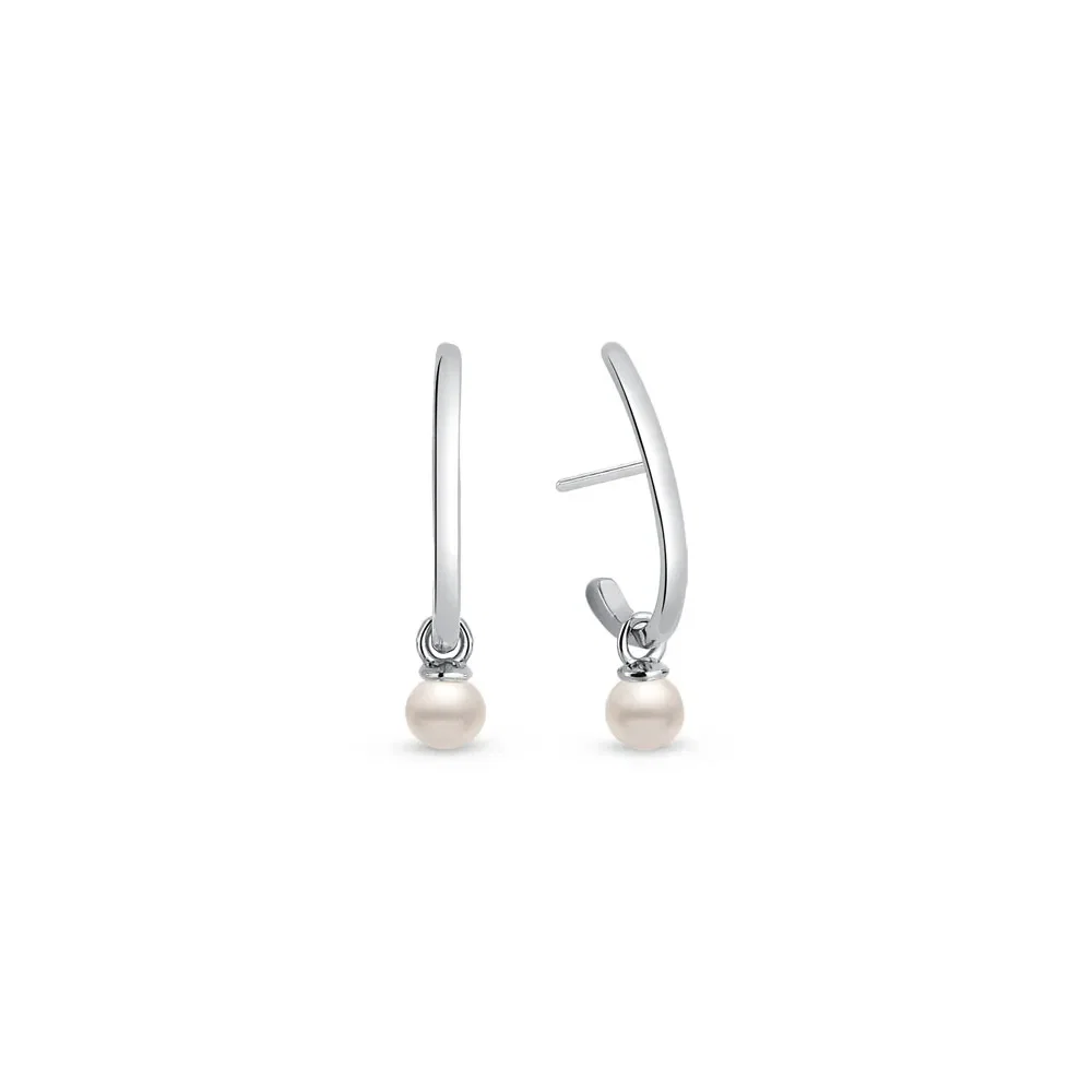 Argola Oval em Ouro Branco 18k com Pérolas, 16mm