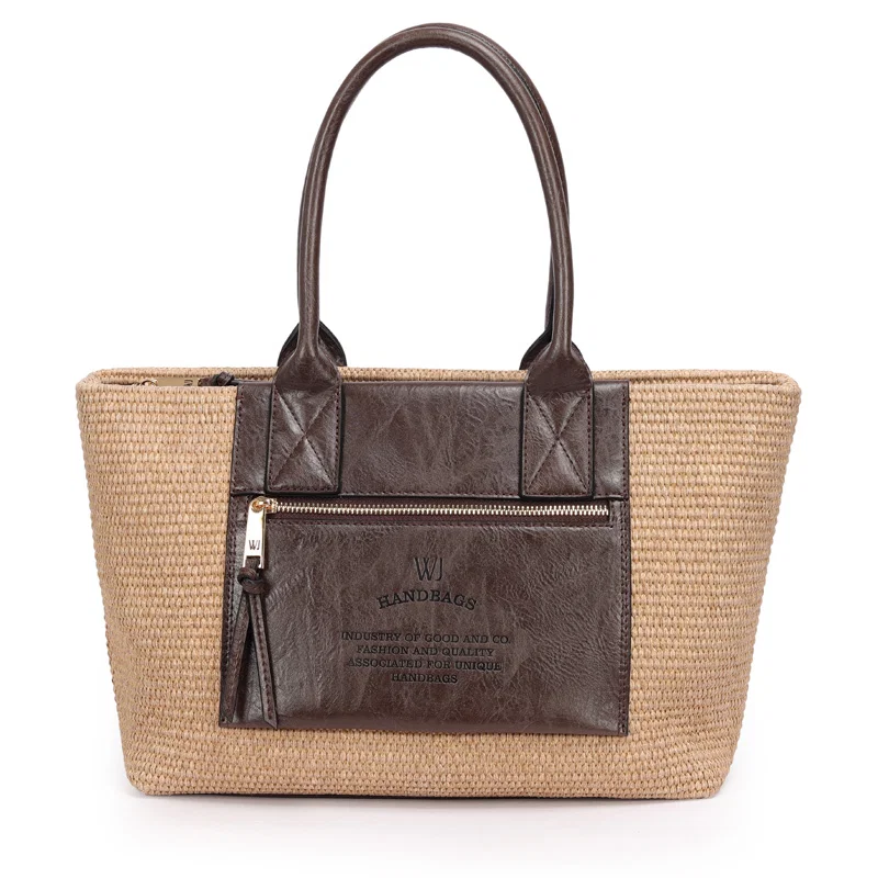Shopping Bag Media Palha Com Logo Baixo Relevo