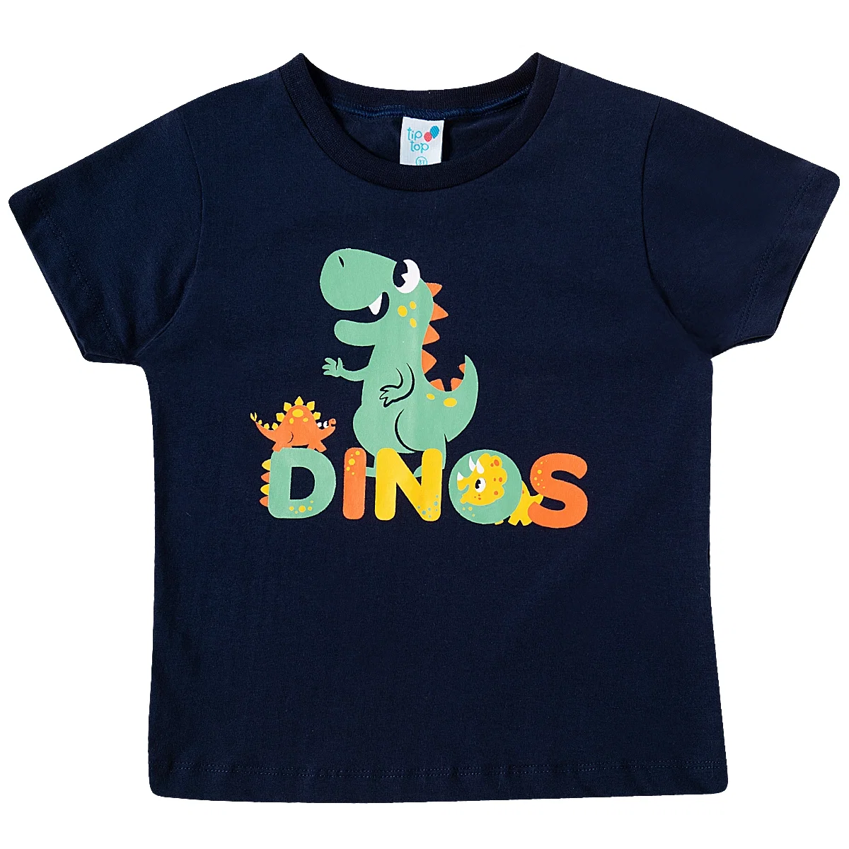 Camiseta Marinho Manga Curta Kids Dino Meia Malha Tip Top